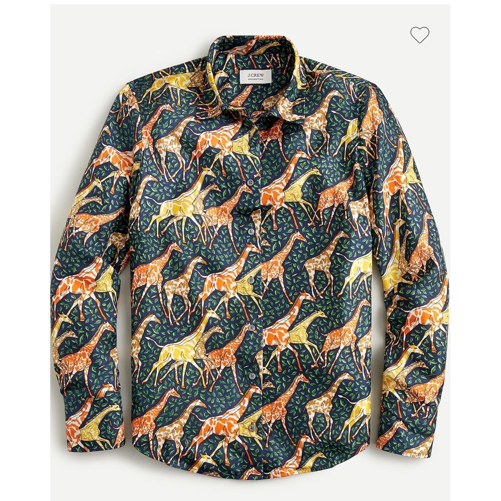 J.Crew Collection Giraffe Print Silk Button Down Shirt Navy Orange Size 10